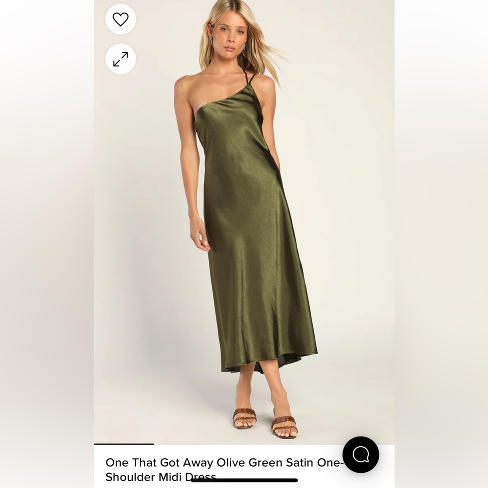 Lulus One That Got Away Olive Green Satin One-Shoulder Midi Dress